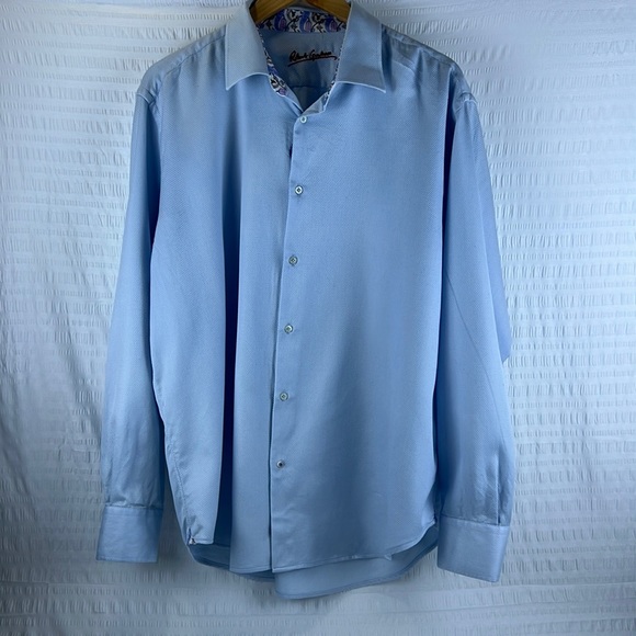 Robert Graham Button Down Mens Shirt Blue with flowered accents Size XL - Picture 2 of 15